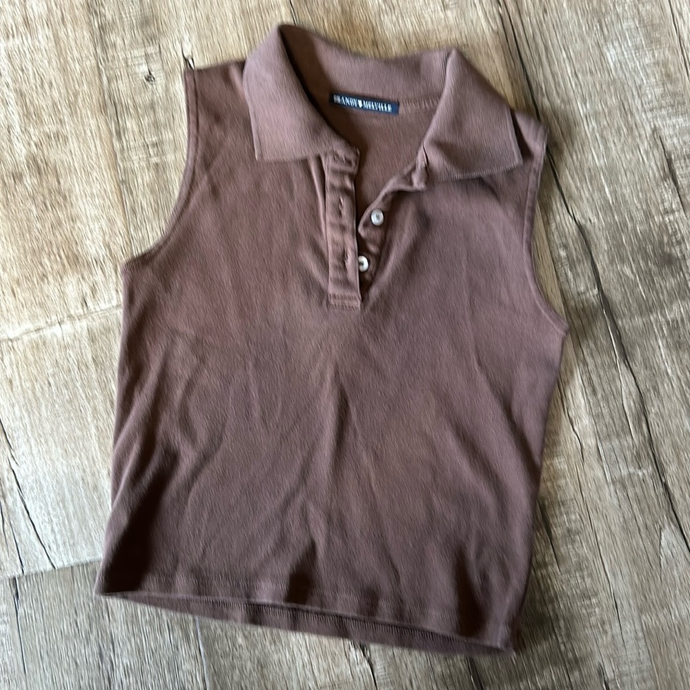 Brandy Melville Brown sleeveless three button collared top one size